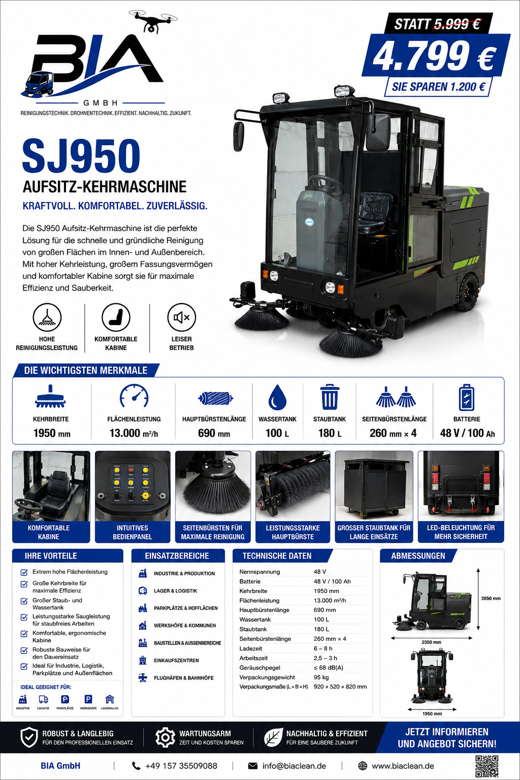 Datenblatt Aufsitz-Kehrmaschine SJ950 von BIA Clean